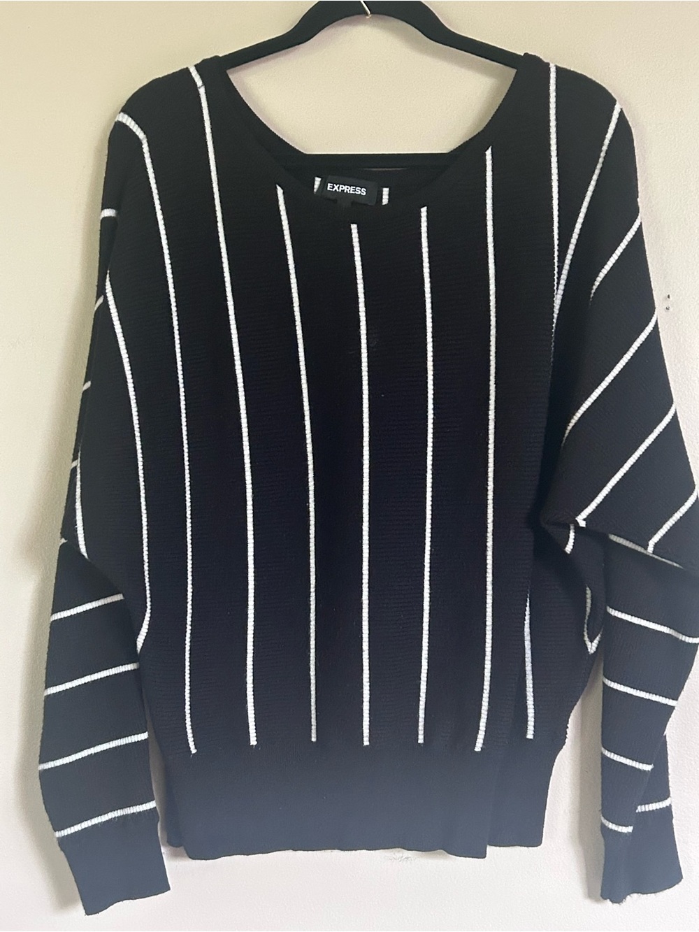 Express Black Sweater with White Pinstripes